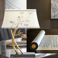 New Chinese Style LED Table Lamp Cloth Bamboo Shade Copper Marble Elegant Home Decor from Singapore best online lighting shop horizon lights