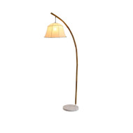 Modern Dimmable LED Floor Lamp Bamboo Creative Cloth Lampshade Marble Base