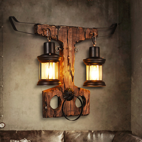 Industrial Style LED Wall Lamp Loft Wooden OX-Head Creative Bar Dining Room