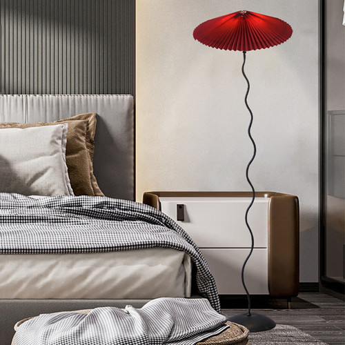 Nordic LED Floor Lamp Pleated Umbrella Shape Metal Cloth Shade Bedroom Living Room 