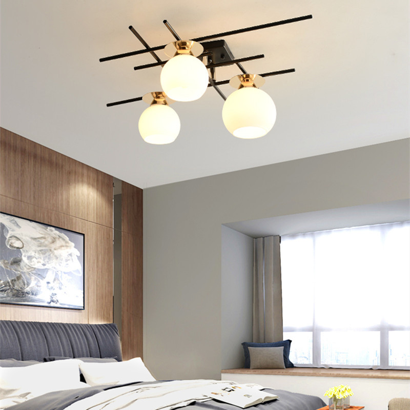 Simple Living Room Lamp Glass Lampshade Creative Personality Rectangular  LED Ceiling Lamp Bedroom Dining Room