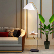 Cloth Lampshade Marble Base Wood Tea Table Floor Lamp for Modern