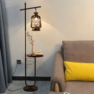 Glass Shade Metal Marble Wood LED Floor Lamp for Vintage