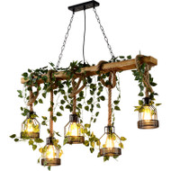 WALLACE Metal Pendant Light with Artificial Green Plants for Dining Room & Cafe - American and Vintage Style
