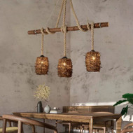SAVANNAH Rattan Chandelier Light for Dining Room & Restaurant- American Style 