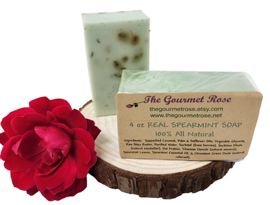 4 oz SPEARMINT SHEA SOAP Raw Unrefined Butter Vegan All Natural Handmade Artisan Eco-Friendly Bath Bar Biodegradable Real Essential Oil