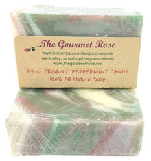 3.5 oz ORGANIC PEPPERMINT CANDY CANE SOAP 100% All Natural Handmade Bath Bar Biodegradable Cold Process Mint Mentha Natural Colorants Essential Oil