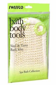 SWISSCO SISAL & TERRY SPA BATH MITT Natural Fiber Shower Sponge 2 Sides Soft Wash Cloth & Exfoliation Side