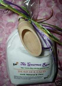 2 lb FINE DEAD SEA BATH SALTS Salt Israel HIgh Mineral Pure Body Soak Gift Bag & Wooden Scoop 