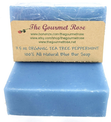 3.5 oz ORGANIC TEA TREE Peppermint Soap Blue Essential Oil Acne Athlete's Foot Body Bar 100% All Natural Handmade Gluten Free Biodegradable