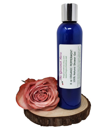 8 oz ORGANIC PEPPERMINT SHOWER Gel 100% All Natural Olive Oil Body Wash Liquid Bath Soap Cleanser Vegan Essential Oil Castile Biodegradable