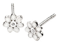 D for Diamond White Enamel Flower Earrings for Girls