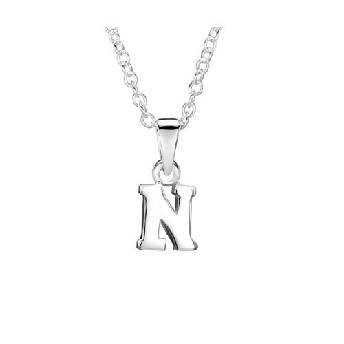 Girls Silver Initial Pendant - N 