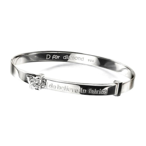 D for Diamond I Believe in Fairies Silver Bangle B4315