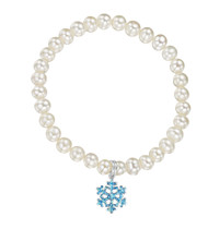 Girls Pearl and Blue Frozen Snowflake Bracelet