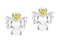 Girls yellow cz angel earrings
