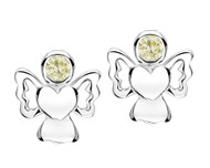 Girls peridot cz angel earrings