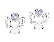 Girls lilac cz sparkly angel earrings