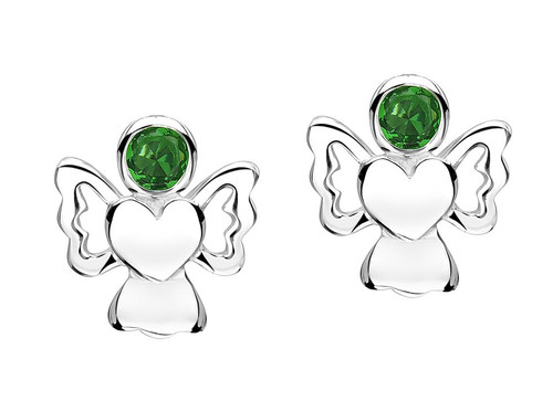 Girls green cz sparkly angel earrings