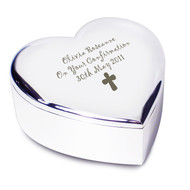 Personalisd trinket box, heart shaped with cross motif