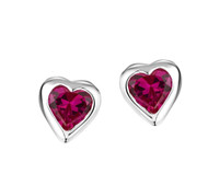 Girls ruby red cz sparkly heart earrings