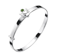 May birthstone silver bangle with emerald green cz