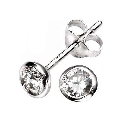 Silver CZ Round Stud Earrings (E281C)