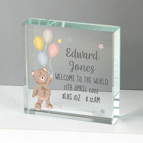 Personalised new baby teddy and balloon keepsake