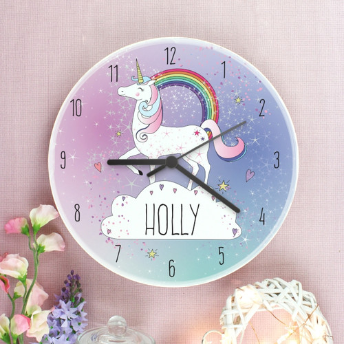 Childrens personalised unicorn clock