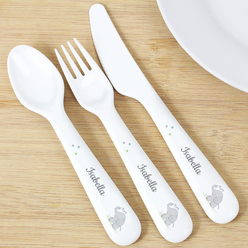 Personalised Elephant Plastic Kids Cutlery