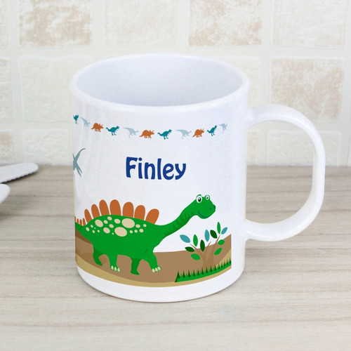 Kids plastic mug personalised dinosaur