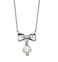D for Diamond Silver Bow Pearl Drop Necklace - N4077
