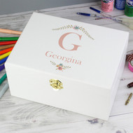 Personalised Pink Initial White Wooden Keepsake Box