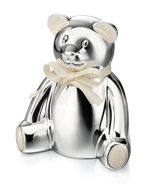 D for Diamond Silver Plated Teddy Bear Money Box (Y413)