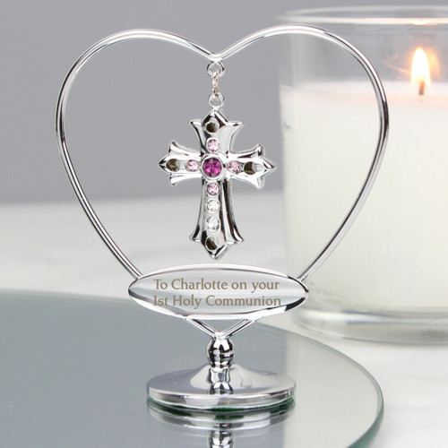 Personalised First Holy Communion Pink Crystal Cross Ornament