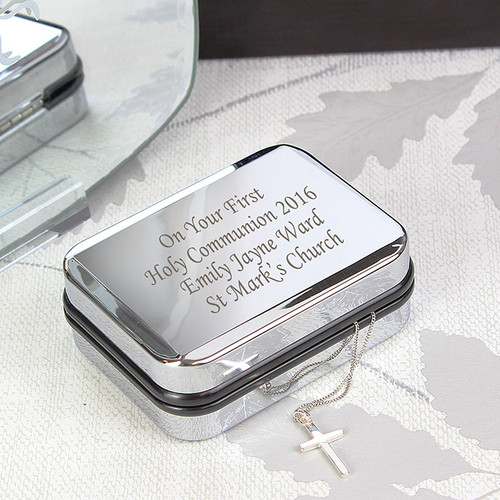 Sterling Silver Cross Necklace with Engraved Gift Box