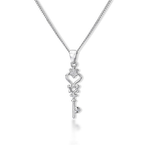 Girls silver key necklace with diamond 