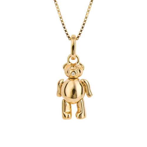 Girls gold teddy pendant with diamond nose P5300