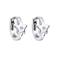 Girls silver star hoop earrings with diamonds 
E6393