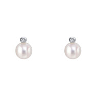 Classic pearl stud earrings with diamonds for girls E6392W