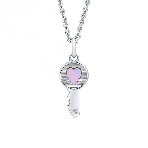 P5364W pink mother of pearl heart and diamond key pendant