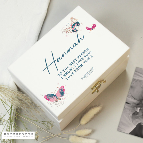 Personalised Hotchpotch Butterfly White Wooden Keepsake Box
