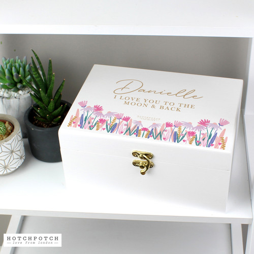 Personalised Hotchpot Floral White Wooden Keepsake Box