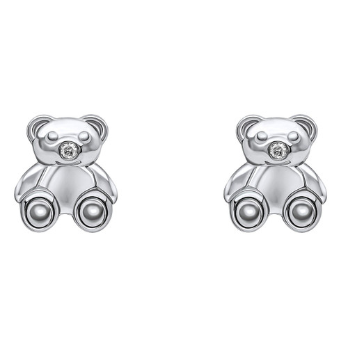 Girls silver teddy diamond earrings
