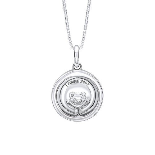 Spinning silver teddy necklace