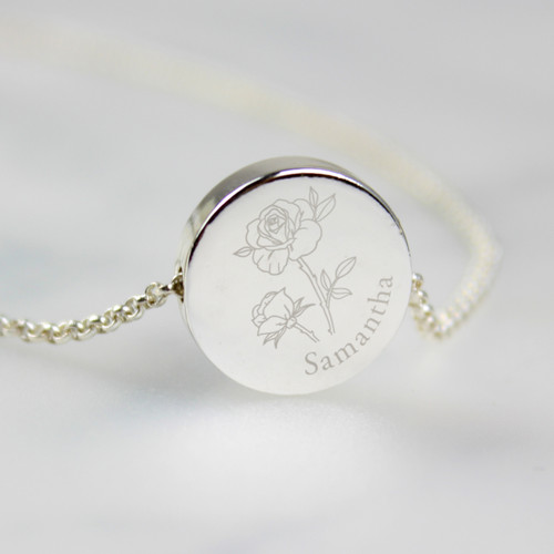 Rose birth flower engraved pendant