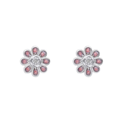 D for Diamond Pink Flower Earrings (E6432)