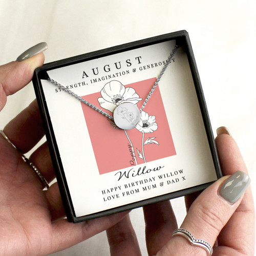 August birthday flower necklace - poppy pendant