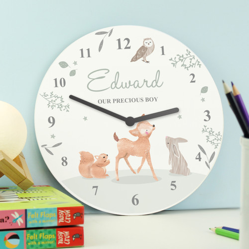 Children's woodland animal personalised bedroom wall clock