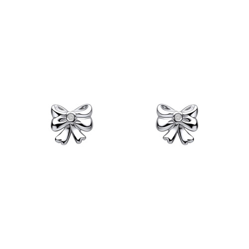 D for Diamond Silver Bow Stud Earrings (E6587)
